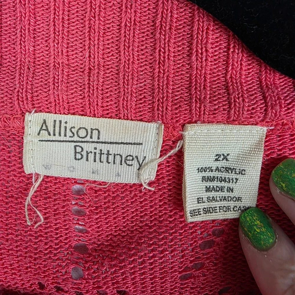 Allison Brittney Womens 2X Coral Pink Pointelle Open Front Dolman Cardigan Shrug